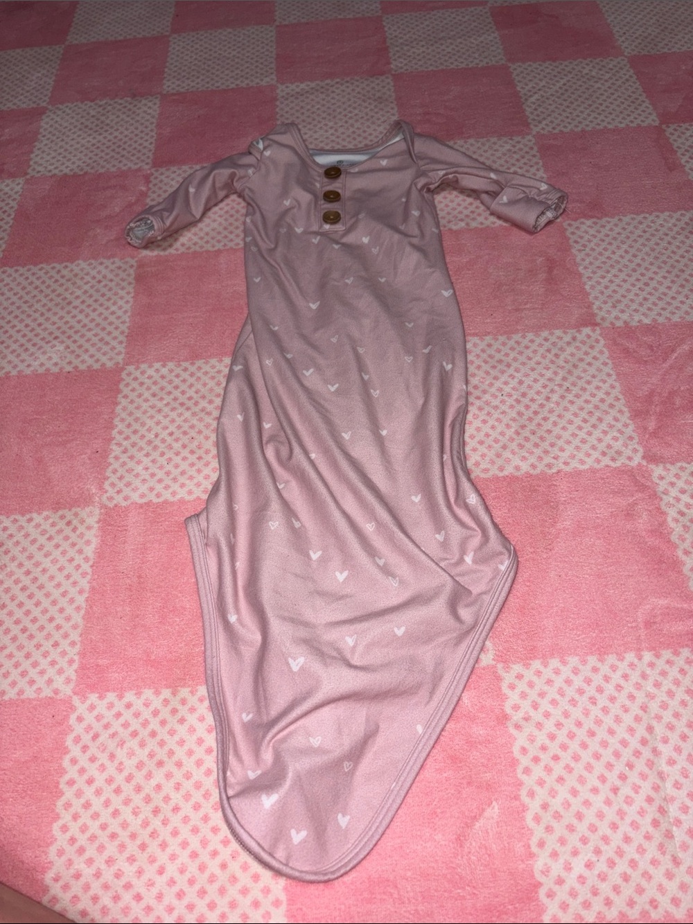 Caden Lane Pink Heart-Print Infant Sleep Gown with Wood Buttons
